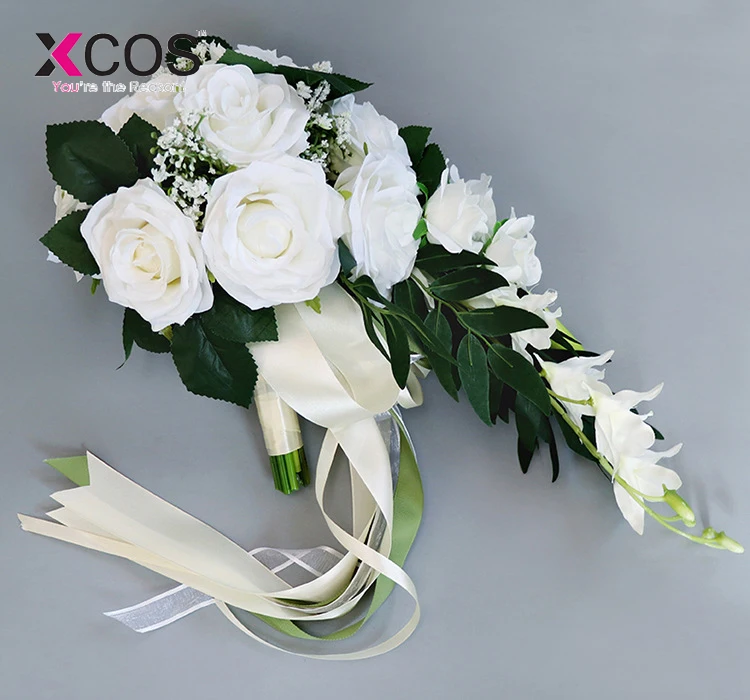 XCOS водопад Свадебные Цветочные букеты белый розовый фиолетовый Бордовый Искусственные Свадебные букеты ramo de novia