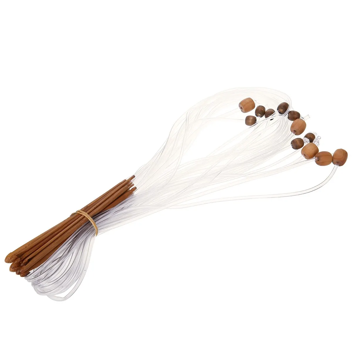 12PCS DIY Bamboo Crochet Stitch Hook Long Tunisian Crochet Hooks Knitting Needles Weave Craft Tool with Wood Bead Set
