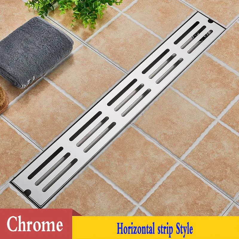 POIQIHY 90*10 см прямоугольная трапная черная/разноцветная горизонтальная полоса стиль ванная комната санитарный сток пола дезодорант - Цвет: Chrome