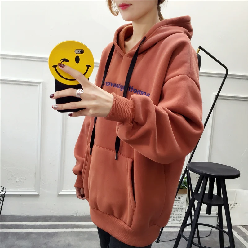  Casual Hoodies Sweatshirt Women Korean 2019 Fall Student Loose Thick Pullover Letter Print Pocket L