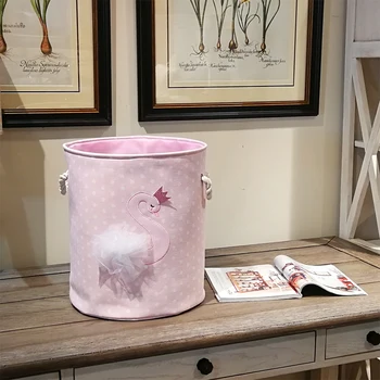 

New Home Multipurpose Canvas Storage Basket Swan Cartoon Cat Foldable Storage Bucket Dirty Clothes Storage Basket Toy Organizert