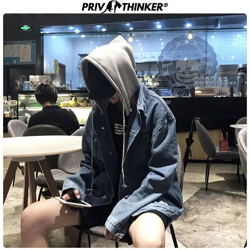 Privathinker Men's Hip Hop Fashion Loose Denim Jackets Men Hooded Korean Outwear Coat Male Autumn 2020 Jean Jackets Oversize Privathinker Men's Hip Hop Fashion Loose Denim Jackets Men Hooded Korean Outwear Coat Male Autumn 2020 Jean Jackets Oversize