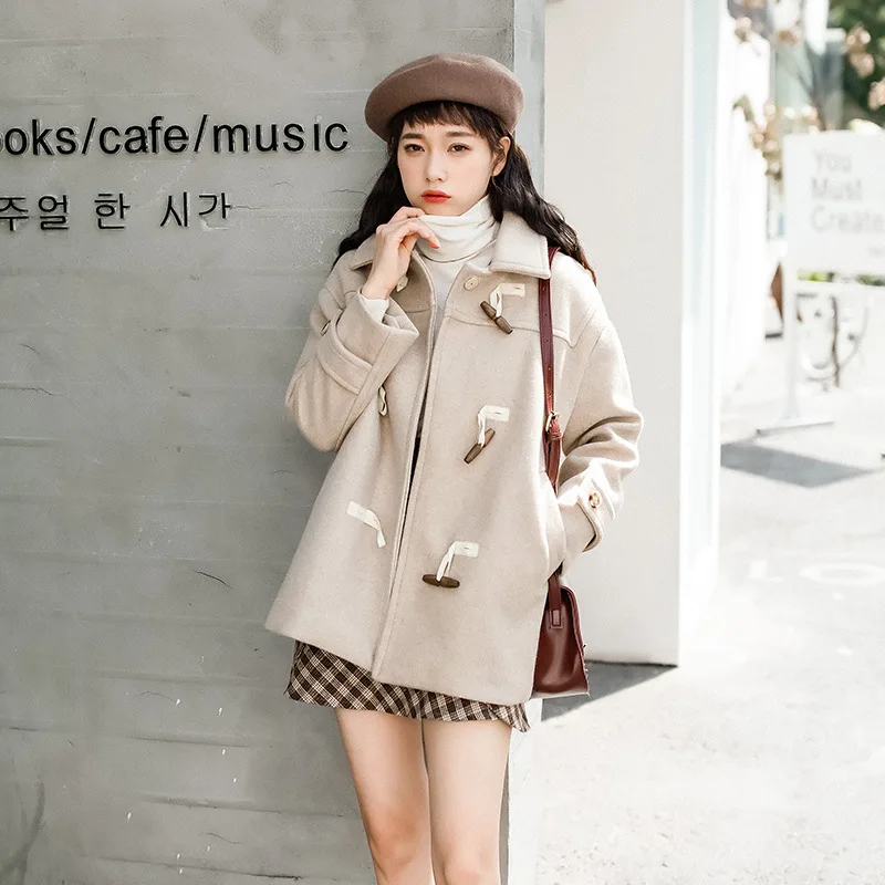 

2019 Winter New Style Korean-style Toggle Woolen Jacket Students Short Woolen Overcoat