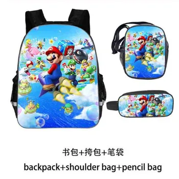 

3pcs/Set School Bag Mario Bros Sonic Backpack Children Combination Bookbag Boys Girls School Backpack Daily Mochila