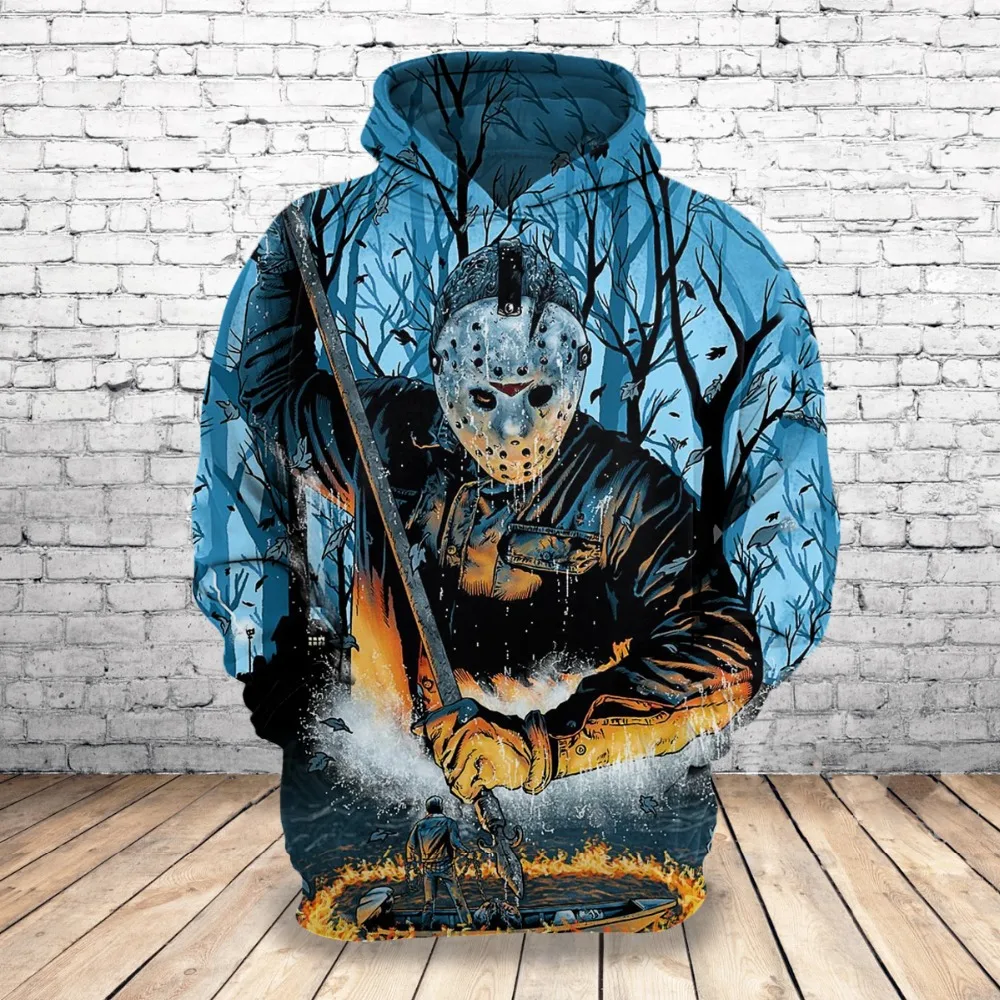 

2019 Hot New Sweatshirt Customize Halloween Jason Fire 3D Printed Hoodies Unique Tops Men Clothing Drop Shipping