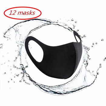 

In Stock 12Pcs Unisex Black Men Women Fashion Black Prevent Mouth Masks Anti Dust Face Mouth PM2.5 Mask Dustproof Anti-Bacterial