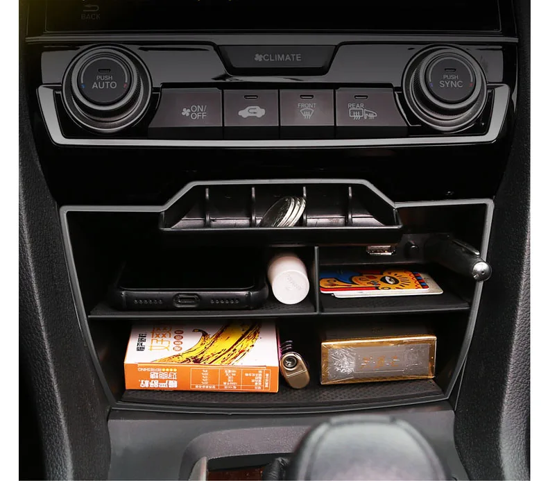Во время езды в автомобиле ящик для хранения на центральную панель управления с удлинитель USB quick футляр для хранения с функцией зарядного устройства QI чехол для Honda civic 10th