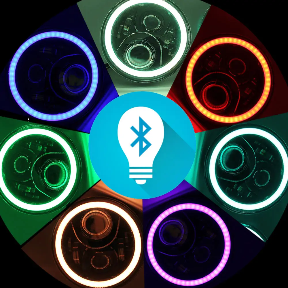 6 светодиодов " RGB Halo светодиодные фары с 4 дюйм RGB ореол Туман огни Bluetooth приложение управления Набор для Jeep Wrangler JK Rubicon 2007