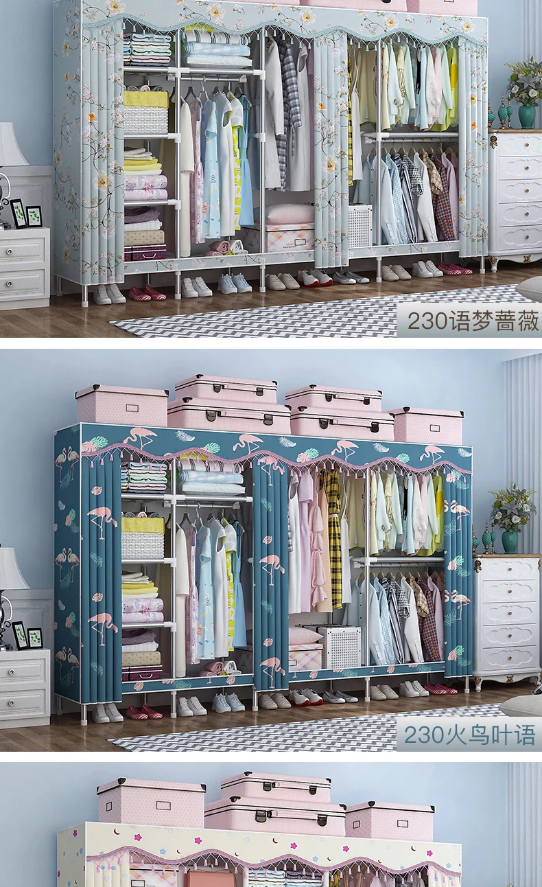 Steel Pipe Thickened Wardrobe Simple Cloth Wardrobe Rental Room Home All Steel Frame Cloth Cabinet Hanging Clothes Cabinet