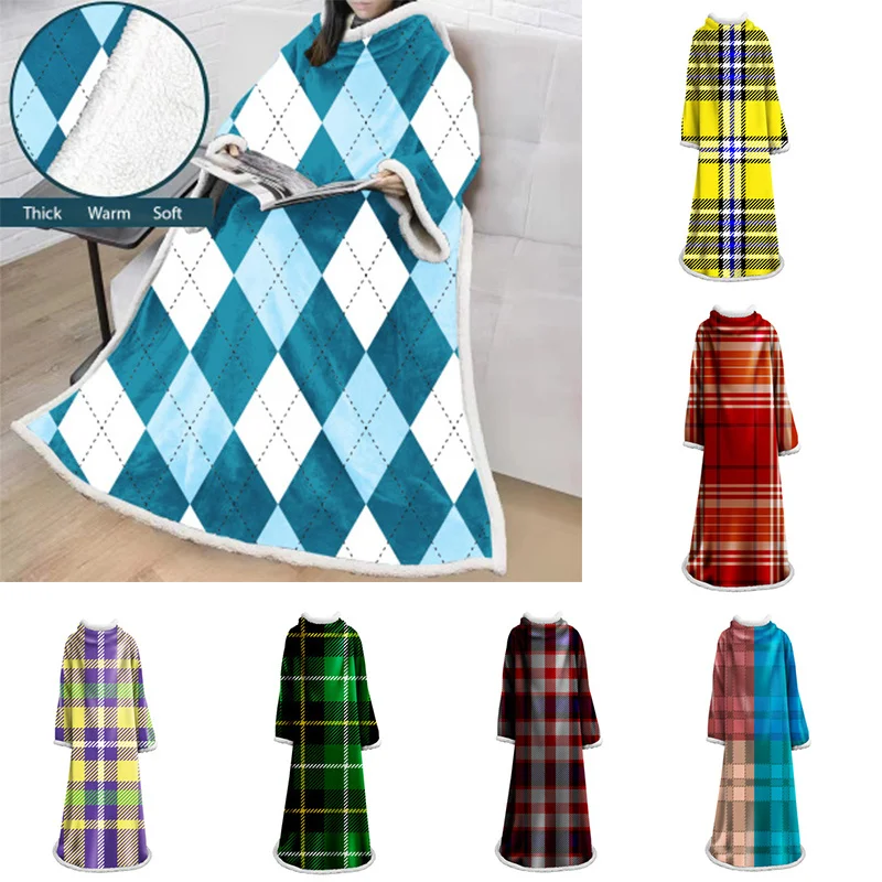 Winter Soft Reading TV Blanket Luxury Brand Design with SleeveClassic Plaid Wear Blankets Christmas Gift for Women | Дом и сад