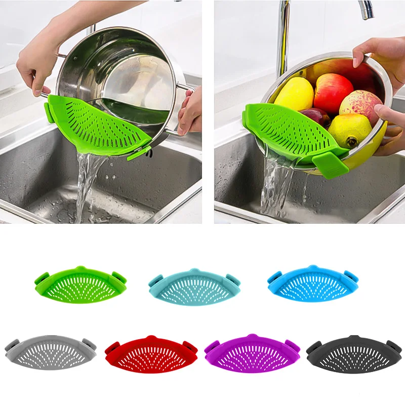 

Silicone Colanders Kitchen Clip On Pot Strainer Drainer For Draining Liquid Univers Draining Pasta Kitchen Tools Cookware