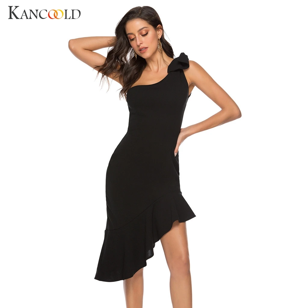 Женское платье с открытыми плечами KANCOOLD облегающее рюшами и открытой спиной без