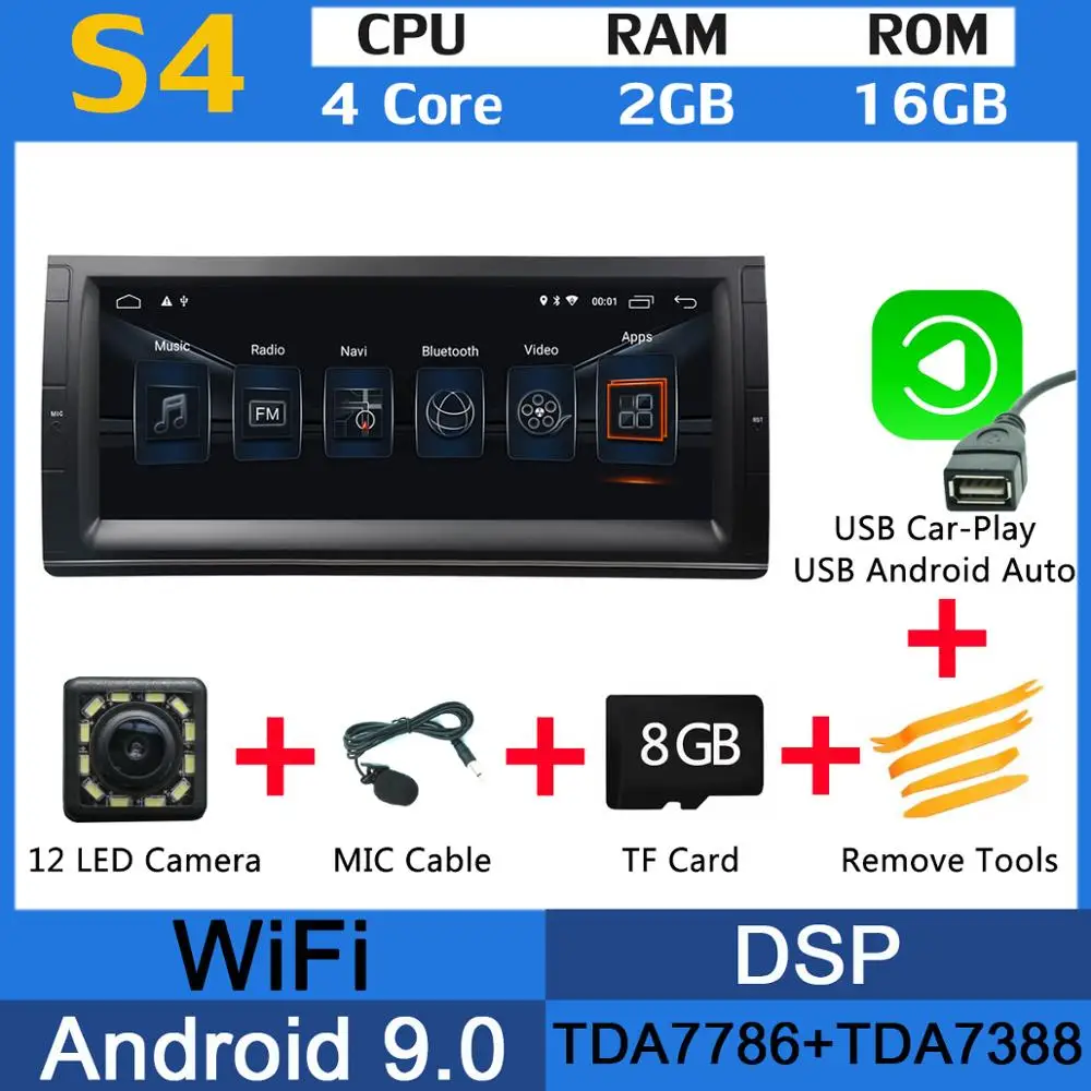 1Din 10.25'' PX6 4G+64G Android 9.0 Car Multimedia Player GPS Navigation Autoradio Radio For BMW E39 E53 X5 Auto CarPlay Stereo - Цвет: MTK USB CarPlay
