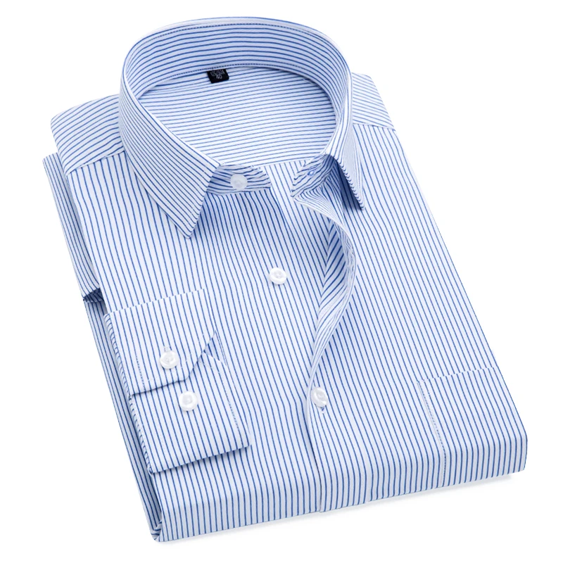 Plus Size S to 8xl formal shirts for men striped long sleeved non-iron slim fit dress shirts