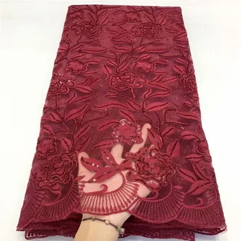 

New Arrival Sequins Lace Fabrics African Nigerian Tulle Mesh Lace Fabric red for Wedding Milk silk Lace Fabrics with Sequins