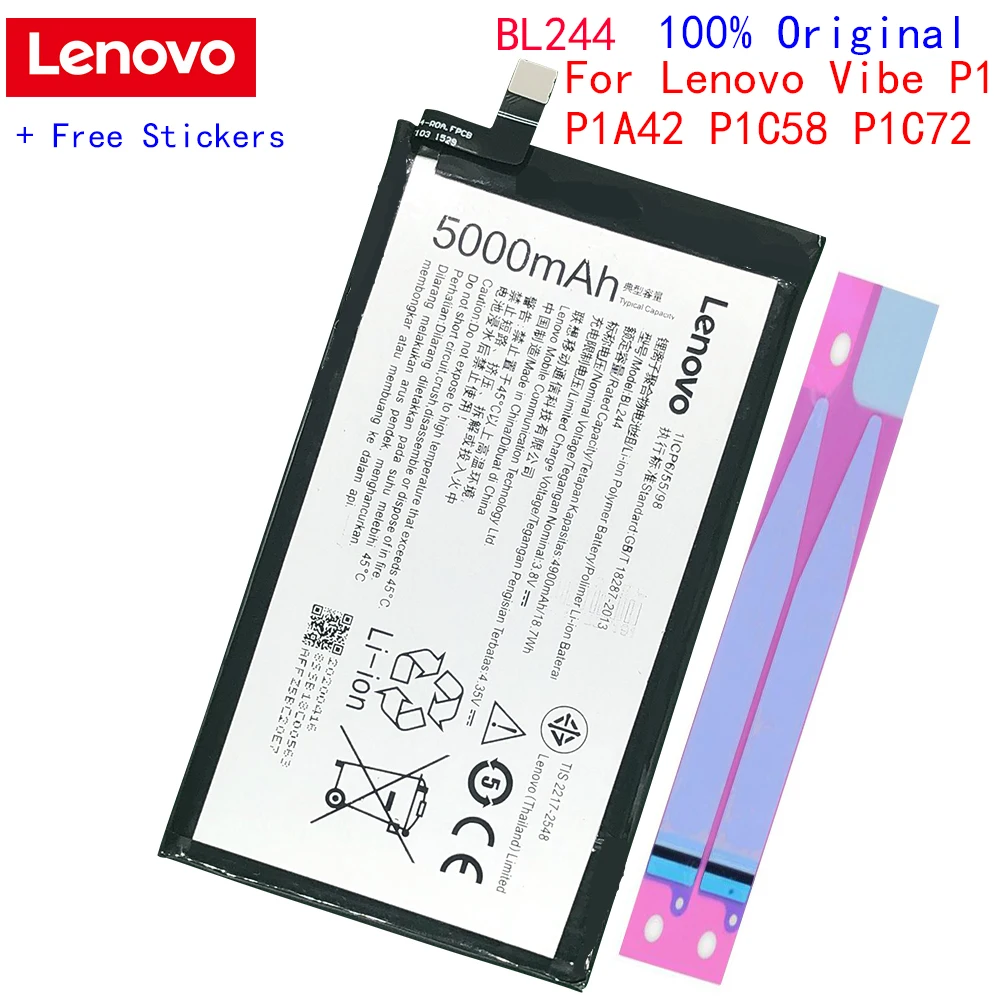Оригинальный аккумулятор BL244 для Lenovo Vibe P1A42 P1C58 P1C72 P1 Li-Ion перезаряжаемый мобильный