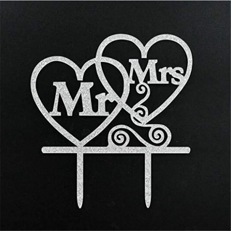 

Acrylic Glitter Silver Bride & Groom Cake Topper Double Heart Mr and Mrs Sign Cake Topper Wedding Cake Decorations