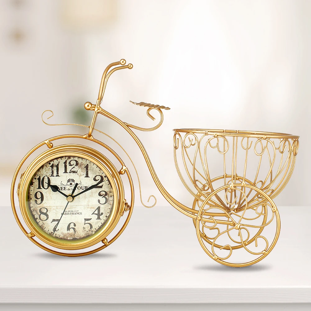 

Multifunctional Simple Bilateral Clock Gold Mute Home Tricycle Bedroom Battery-operated Vintage Iron Art Living Room Decorative