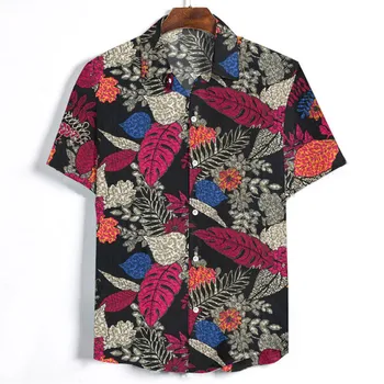 

Men Summer Casual Shirt Male Korean Hawaii Short Sleeve Tropical Print Button Down Slim Fit New Hawaiian Shirts Top #3.23