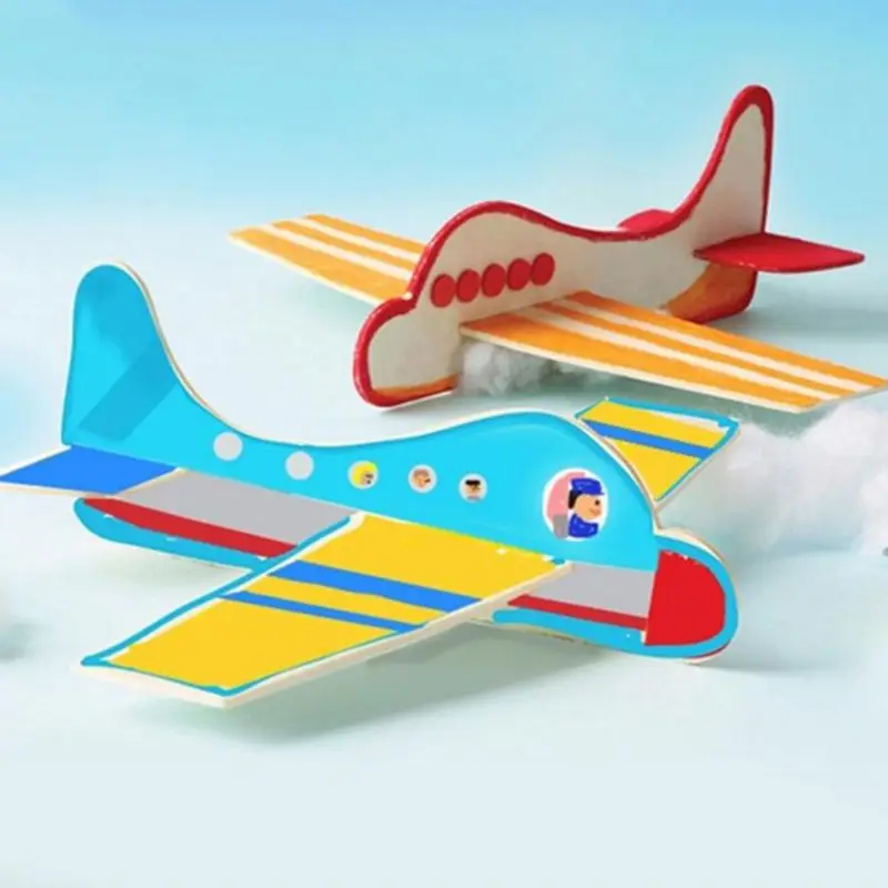 Children Creative DIY Gift Wooden Airplane Model Painting Coloring Kindergarten Kids Handmade Production