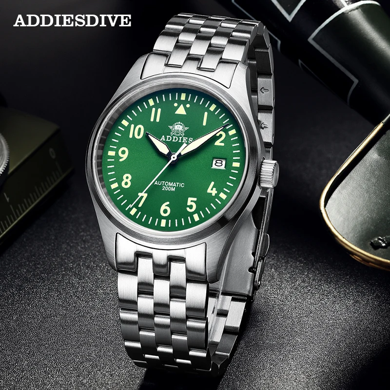 Addies dive Pilot Watch 200M Waterproof NH35 Movement Sapphire Crystal C3 Super Luminous 316L Steel luxury Men's Automatic | Наручные