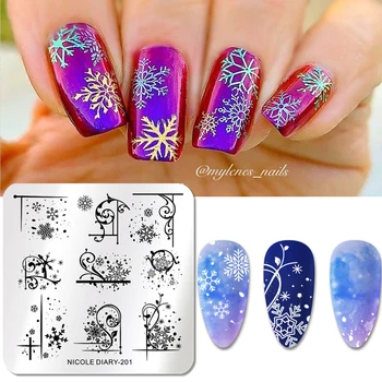 

NICOLE DIARY Snowflake Steel Nail Stamping Plate Flower Leaf Image Geometric Polish Stencil Nail Art Template Mold