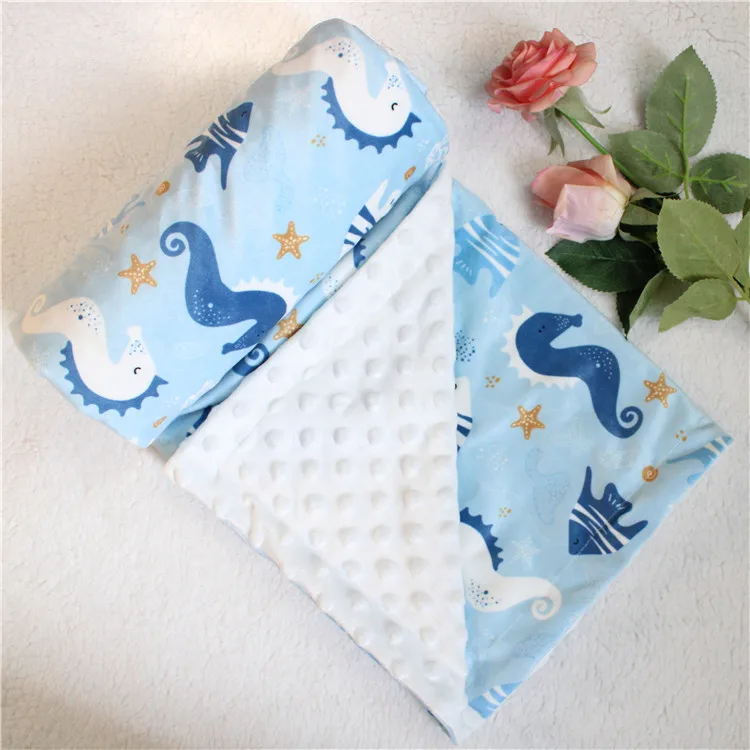 seahorse 2 слоя minky dot коралловый флис мягкое тепловое детское одеяло, дети, крышка на заднее сиденье, детская кроватка, покрывало для детской коляски - Цвет: seahorse