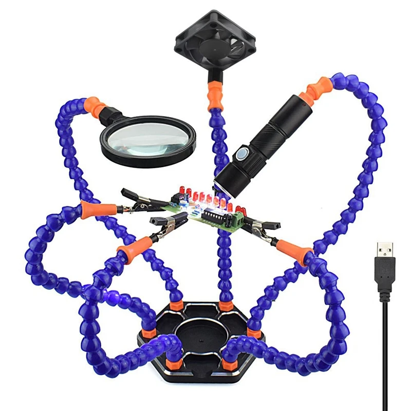 Best Offer of  Soldering Iron Helping Holder Third Pana Hand 6Pc Flexible Arms Usb Dc Fan Flashlight Magnifier Wel