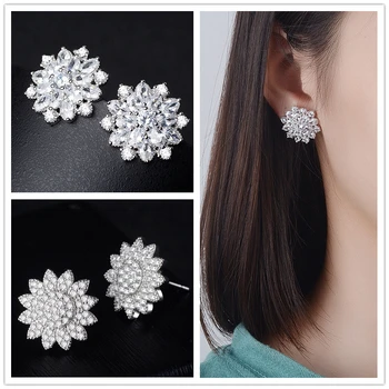 

Luxury Crystal Snowflake Earrings For Women Jewelry Pure Silver 925 Women Earring Accessories Full Stone Shiny Earring Tracked