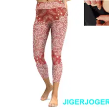 JIGERJOGER весна высокий пояс карман оранжевый живой коралловый Гобелен Мандала Йога Леггинсы Капри Спортивные шорты 7/8 компрессионные колготки
