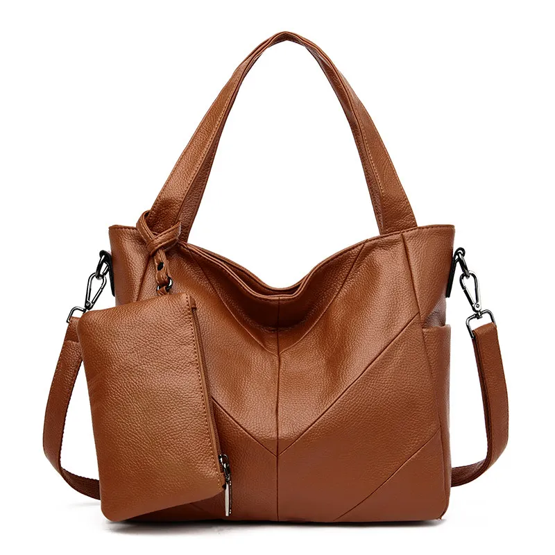 Новинка, женские сумки, 2 шт, набор, искусственная кожа, роскошные сумки, дизайнерские, вместительные, на плечо, сумки-мессенджеры для женщин - Цвет: Brown