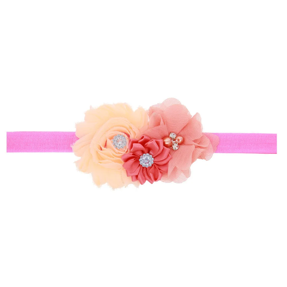 Baby Hairband Младенческая Оголовье Большой Многоцветный Шифон Потертый Цветок Поддельные Кристалл Малыша Эластичный Резинка Для Волос - Цвет: 18