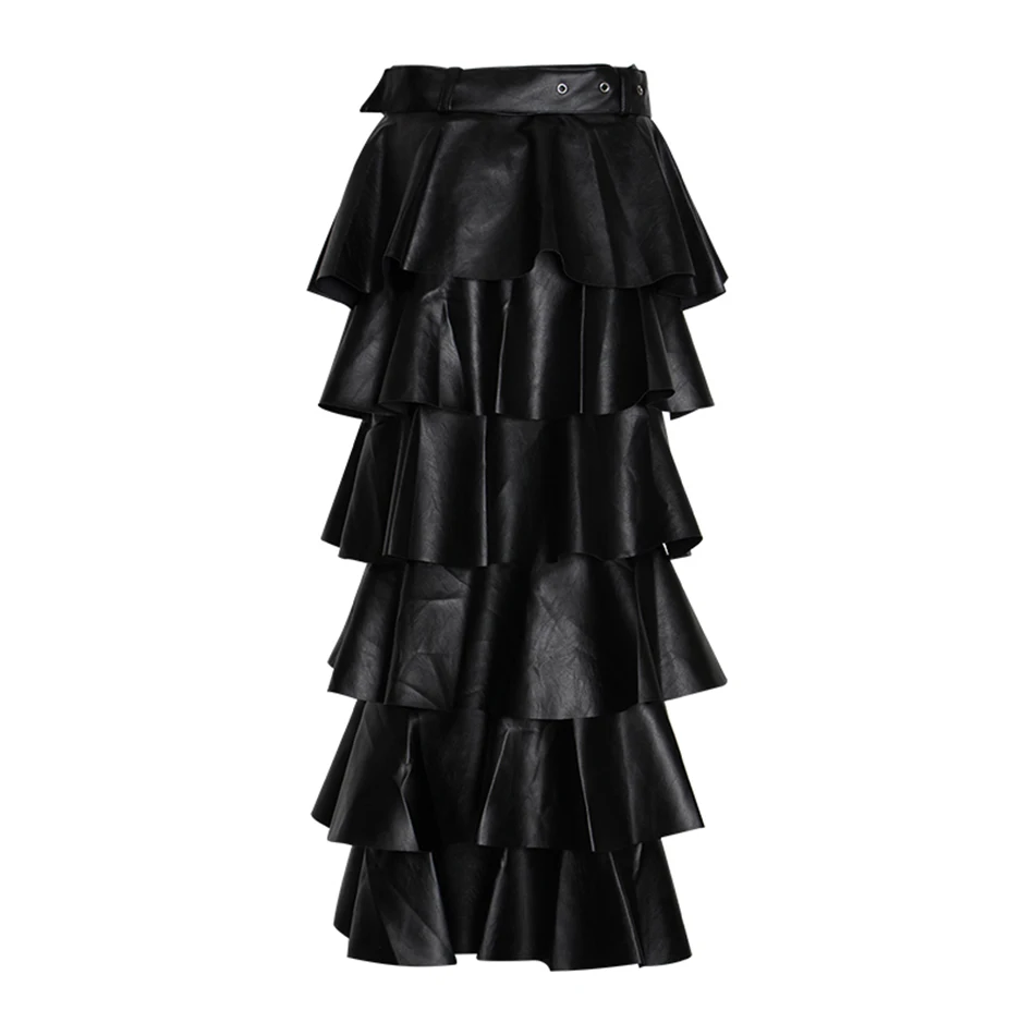 Новая Осенняя модная женская плиссированная юбка из искусственной кожи с высокой талией и пуговицами, вечерние юбки знаменитостей