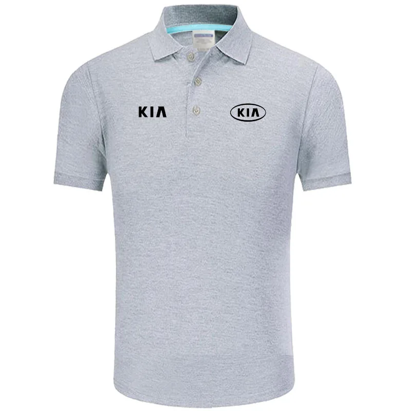 Высокое качество, логотип Kia Polo, Классическая брендовая мужская рубашка поло, мужская повседневная однотонная хлопковая рубашка поло с коротким рукавом