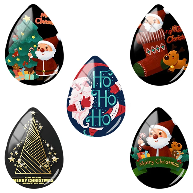 

TAFREE 18x25mm Handmade Tear Drop Shape New year decor Glass Cabochon Dome Flat Back for Xmas cute Jewelry Making Findings CM466