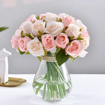 

Roses Artificial Flowers bride romantic Wedding Bouquet home decor Fake Flower Gift Table Centerpieces Decoration12 Pieces / Lot