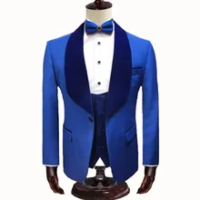 wedding Men Suits Italian Style Blue Cotton groom party marriage Suits Three pieces Blazers pants terno masculino slim fit