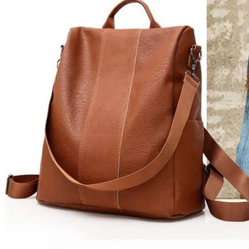 

PU Leather Backpack WomenAnti-theft Backpack Retro Solid Color Backpack Ladies Shoulder Bag Mochila Travel Bag