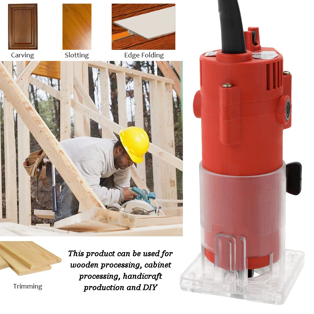 

Electric Hand Trimmer Router Wood Carving Machine Flip Board Woodworking Milling Engraving Slotting Trimming Aluminum Alloy