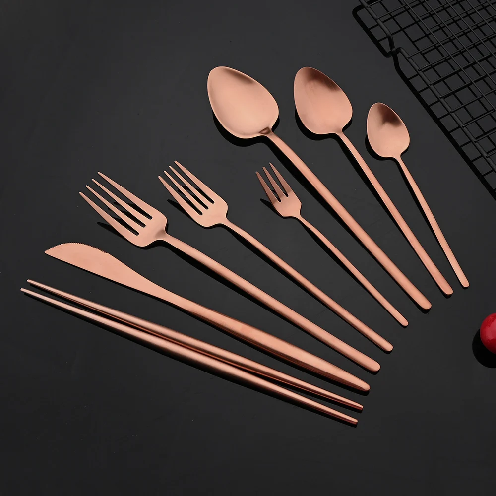 Rose Gold Cutlery Set Fork Knife Spoon 18/10 Stainless Steel Dinner Dinnerware Set Fork Spoon Knife Chopsticks