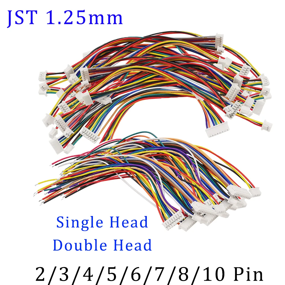 

10Pcs JST 1.25mm Pitch Female Plug Connector 2/3/4/5/6/7/8/10 Pin Single / Double Head Wire Cable Connector 28AWG 10/15/20/30cm