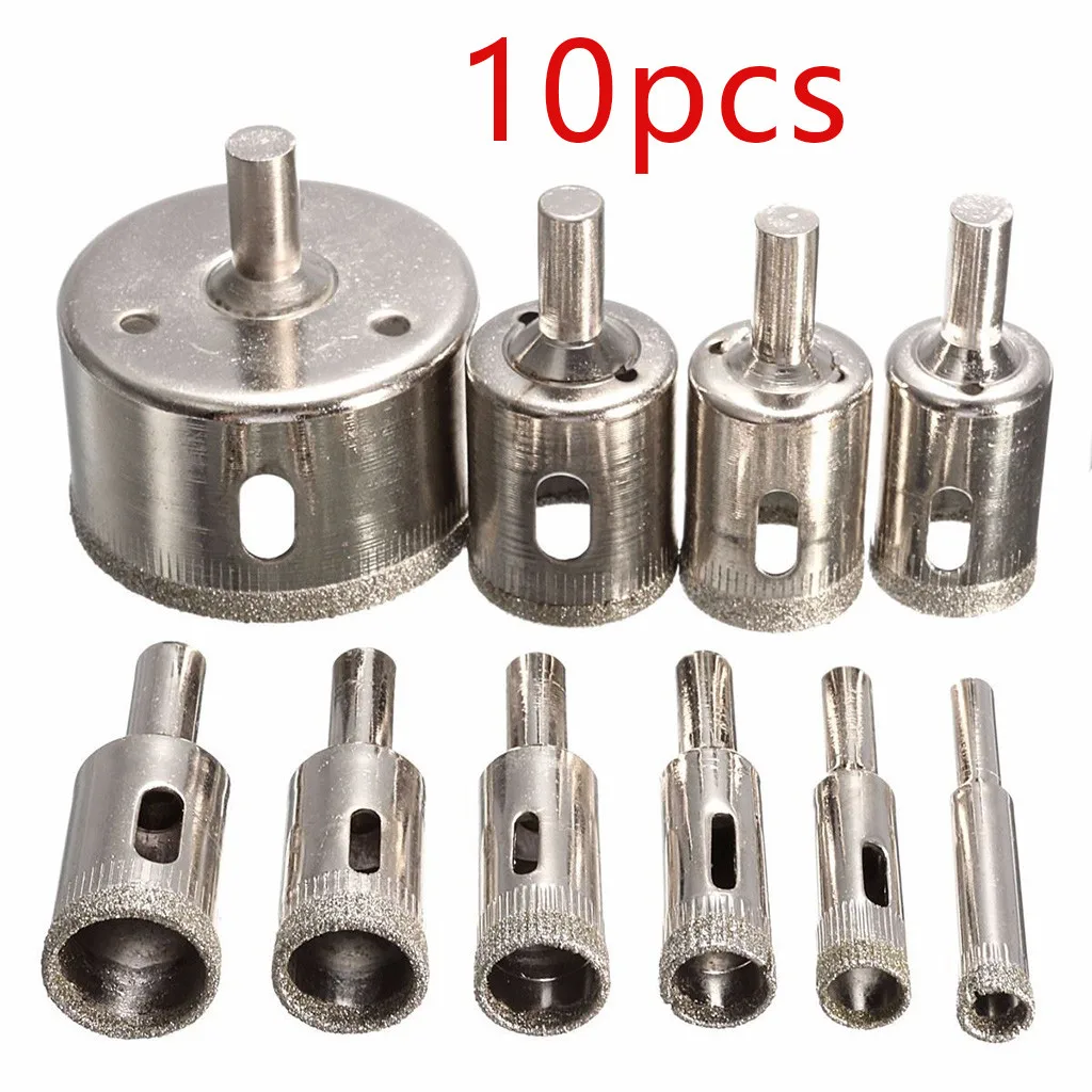 10Pcs Diamond Coated Hole Saw Drill Bit Set Tile Ceramic Marble Glass Drilling Bits Cutter woodworking tools сверла по металлу |