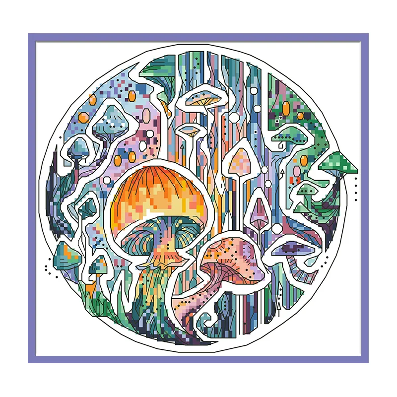 Colorful Mushroom Cross Stitch Embroidery Kit Blank Canvas Needlework Sets 11CT 14CT Diy Handmade Home Decor Painting