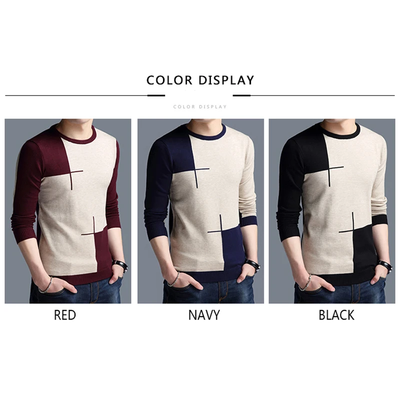 Great Value Brand-sweater Spring And Autumn Men's Long-sleeved T-shirt Round-neck Edited Knit Shirt Thin Hit-colored Slim Fit Sweaters Men