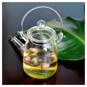 

Elegant Glass Teapot Handle Heat Resistant For Blooming Oolong Black Tea 350ml clear