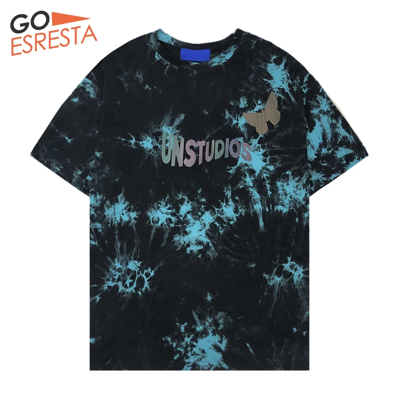 

Tie-dye Reflective Butterfly Print T-shirt Hip Hop 2020 Streetwear Men Harajuku Tshirt Short Sleeve Fashion Casual T-Shirt