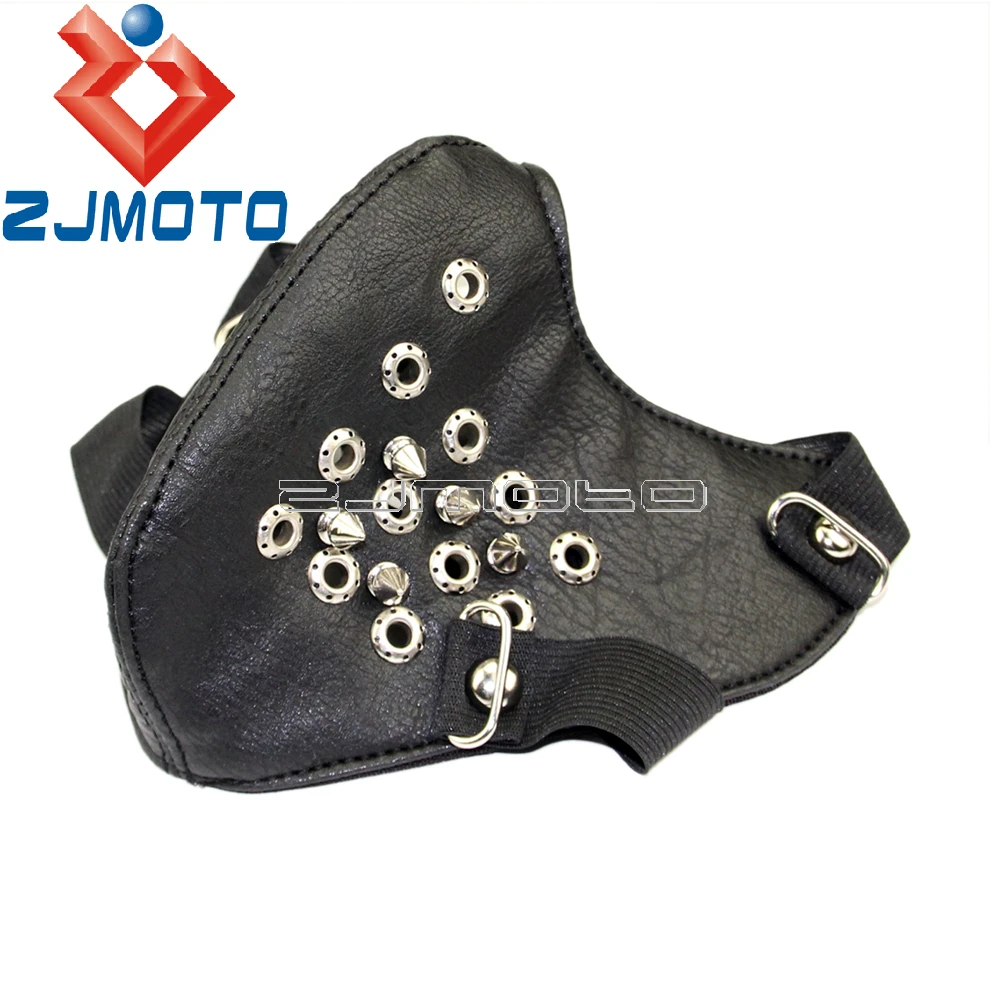 ZJMOTO мужские панк байкерские мотоциклетные маски с металлическими отверстиями из искусственной кожи с заклепками маска на половину лица Маскарадная маска с шипами