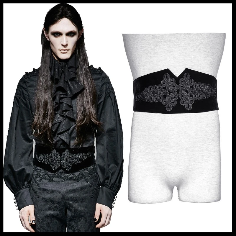 PUNK RAVE Mens Gothic Big Plate Button Corset Aristocratic Temperament Party Evening Velvet Jacquard Girdle