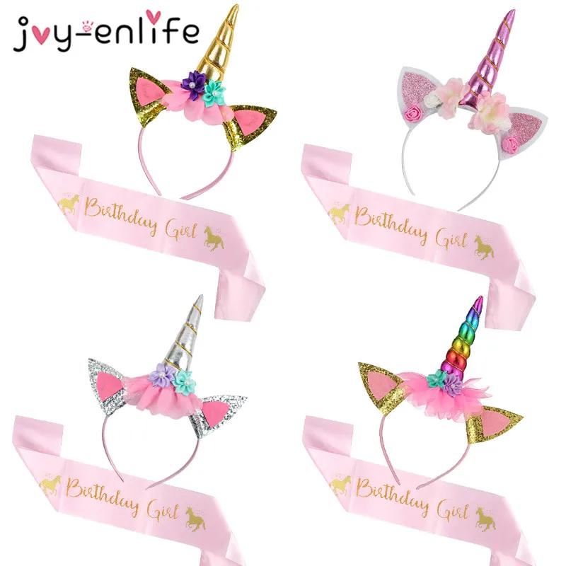 Diadema de unicornio para Celebración de bebé, decoración de fiesta de cumpleaños, 1 año