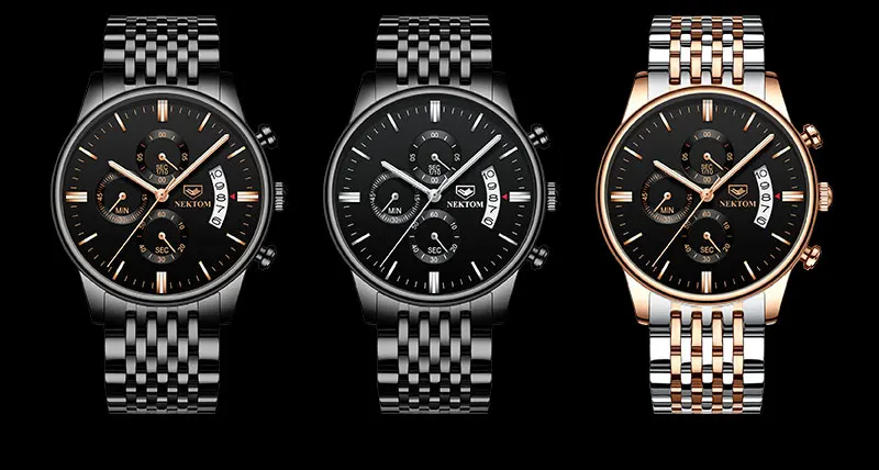 NEKTOM Relogio Masculino мужские часы хронограф светящийся мужской модный Повседневный Топ бренд класса люкс из нержавеющей стали наручные часы
